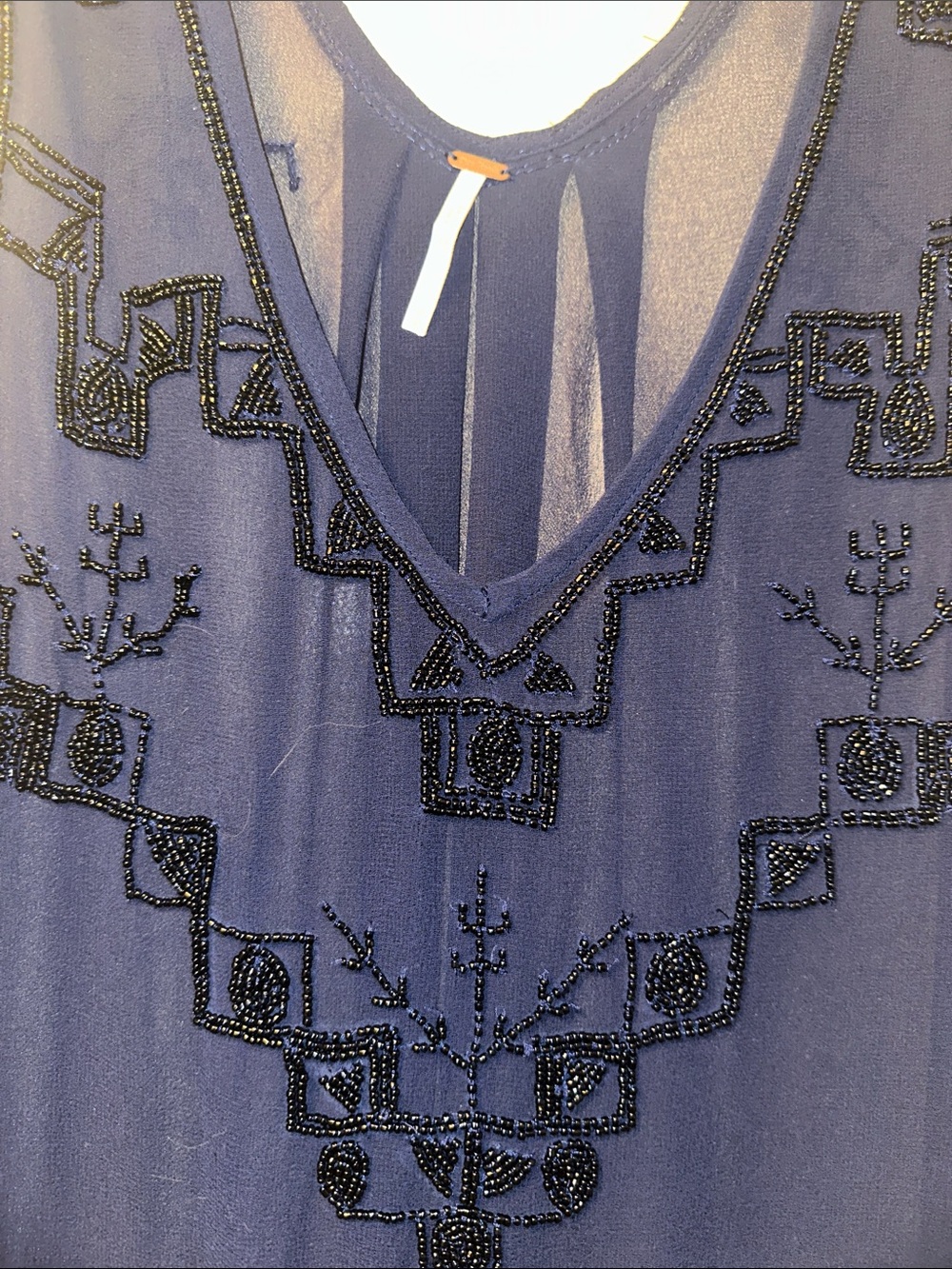 Free People Navy Sheer Tunic with Beaded Accents - Picture 3 of 11